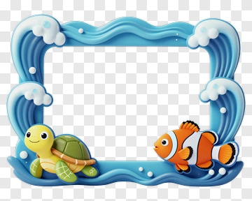 Colorful Underwater Frame With Turtle And Clownfish PNG