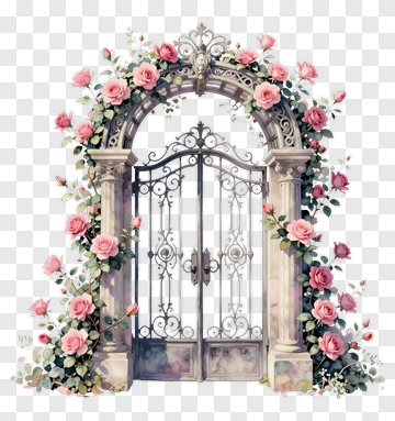 Floral Garden Gate With Roses PNG