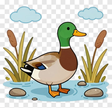 Cartoon Duck Standing In A Pond PNG