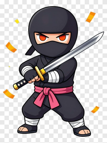 Cartoon Ninja Holding A Sword PNG