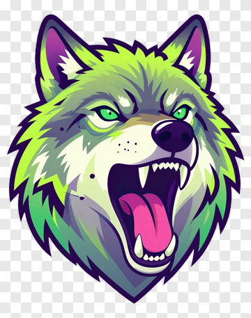 Cartoon Wolf Head With Green Highlights PNG
