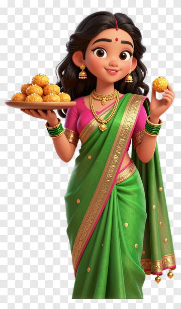 Girl In Traditional Indian Attire Holding Sweets PNG