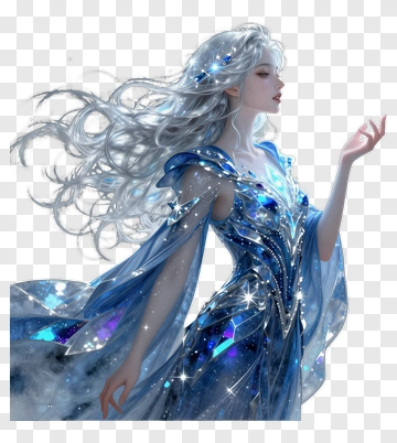 Ice Queen In Sparkling Blue Dress PNG