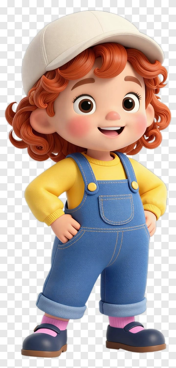 Cartoon Child Smiling With Cap And Overalls PNG