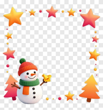Cartoon Snowman Holding A Star With Christmas Decorations PNG