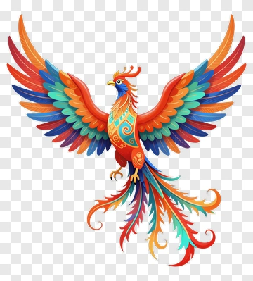 Colorful Phoenix With Elaborate Feathers PNG