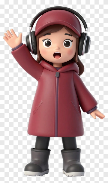 Cartoon Girl Wearing Headphones And Waving PNG