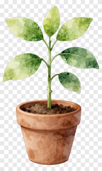 Watercolor Potted Plant With Green Leaves PNG