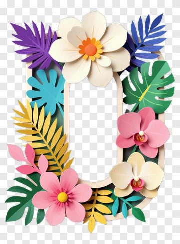 Colorful Letter U Surrounded By Floral Decorations PNG