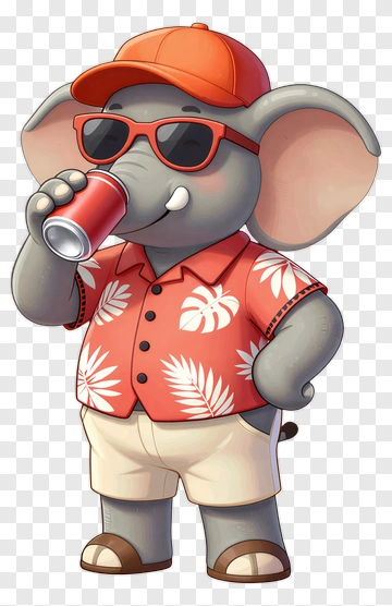 Cartoon Elephant Wearing Sunglasses And Holding A Drink PNG
