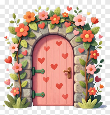 Floral Door With Hearts PNG
