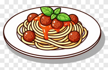 Spaghetti With Meatballs And Basil PNG