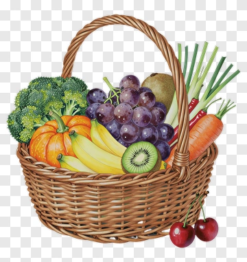 Fruit Basket With Vegetables And Grapes PNG