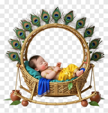 Baby Sleeping In A Peacock-Feather Cradle PNG