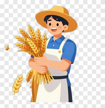 Cartoon Farmer Holding Wheat PNG