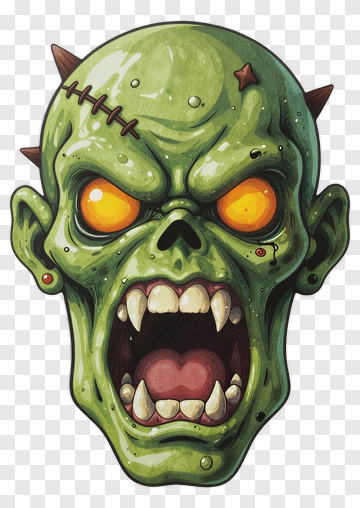 Cartoon Zombie Head With Spikes PNG