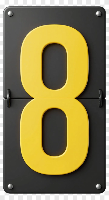 Yellow Number 8 On Black Background PNG