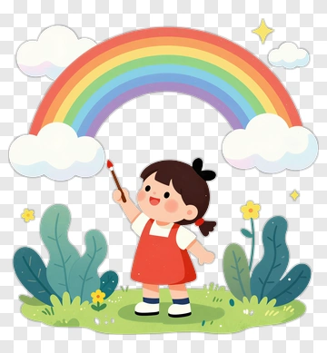 Cartoon Girl Painting A Rainbow PNG