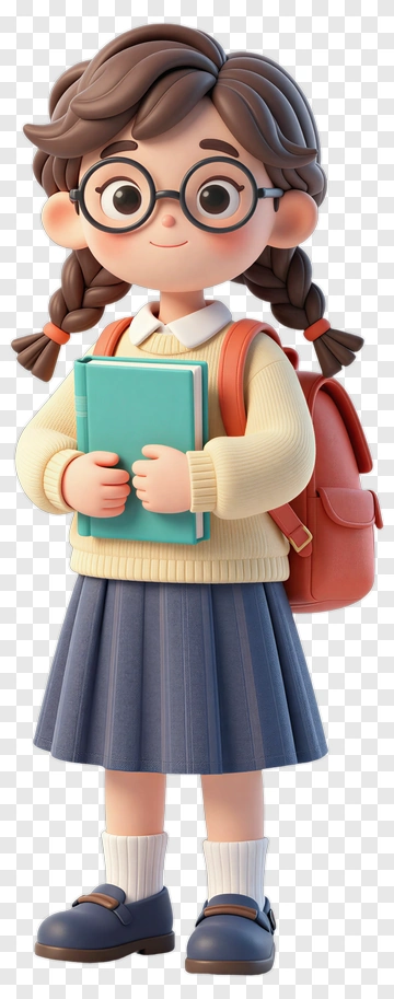 3D Schoolgirl Holding A Book PNG