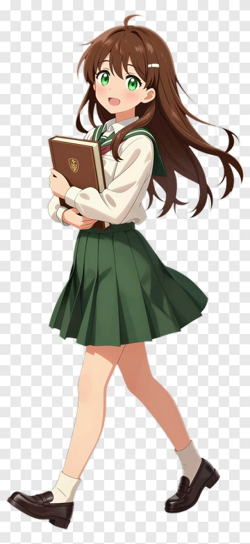 Anime Student Holding A Book PNG