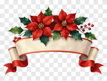 Christmas Poinsettia Floral Arrangement With Ribbon Banner PNG
