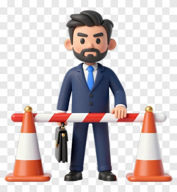 3D Businessman Holding A Briefcase At A Roadblock PNG