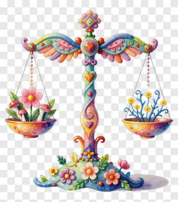 Colorful Balance Scale With Flowers And Mushrooms PNG
