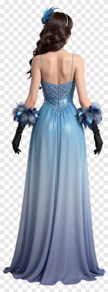 Elegant Woman In A Blue Evening Gown PNG