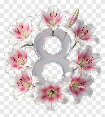Number 8 Surrounded By Pink Lilies PNG
