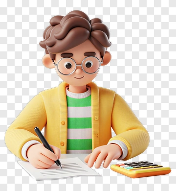 3D Student Writing On Paper With Calculator PNG