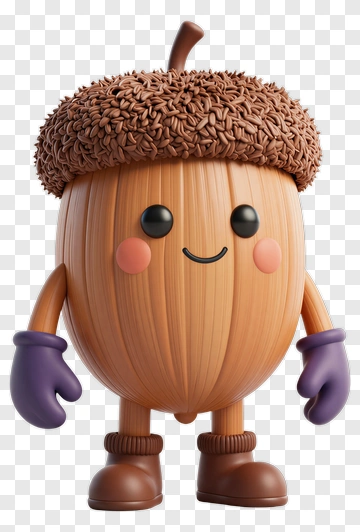 3D Acorn Character With Gloves PNG