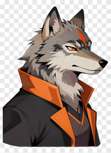 Wolf Character In Black And Orange Outfit PNG