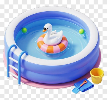 Inflatable Pool With Swan Float And Accessories PNG