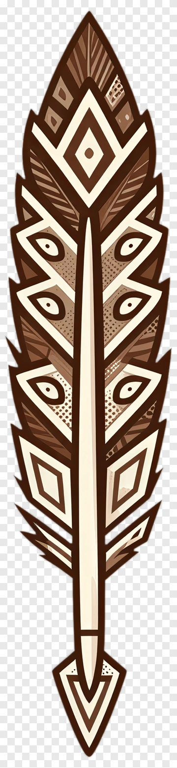 Decorative Feather With Tribal Patterns PNG