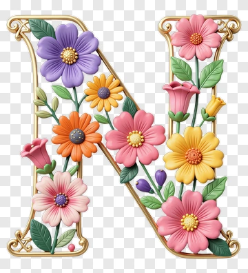 Floral Letter N Design PNG