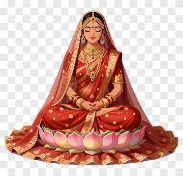 Meditating Woman In Traditional Red Attire With Lotus PNG