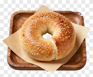 Sesame Bagel On Wooden Tray PNG