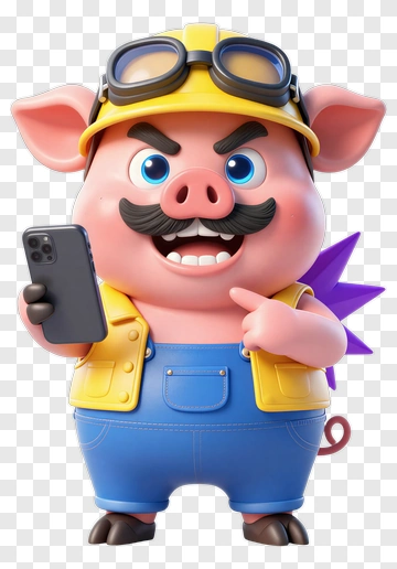 3D Pig Character Holding A Smartphone PNG