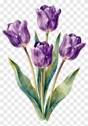 Watercolor Purple Tulips PNG