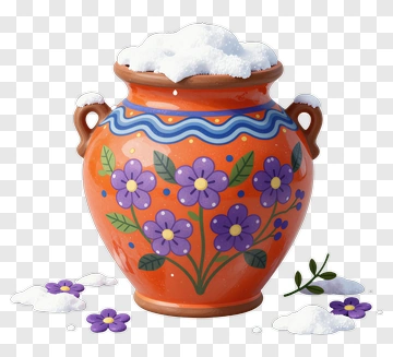 Colorful Flower Pot With Snow PNG