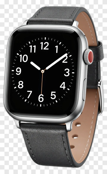 Smartwatch With Black Leather Band PNG