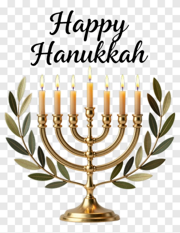 Happy Hanukkah Menorah With Olive Leaves PNG