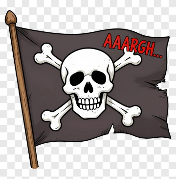 Cartoon Pirate Flag With Skull And Crossbones PNG