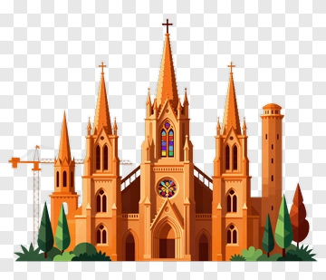 Colorful Cathedral With Spires And Trees PNG