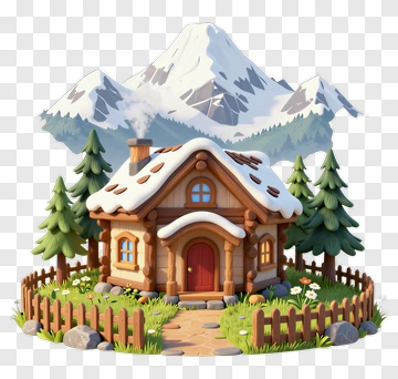3D Mountain House Surrounded By Trees PNG