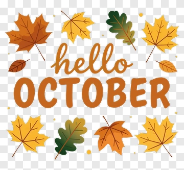 Hello October With Colorful Autumn Leaves PNG
