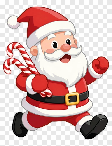 Cartoon Santa Claus Holding Candy Canes PNG