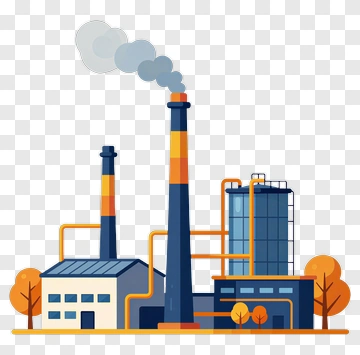 Industrial Factory With Smoke Stacks PNG