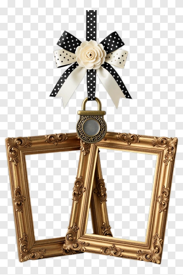 Decorative Double Photo Frame With Ribbon And Flower PNG