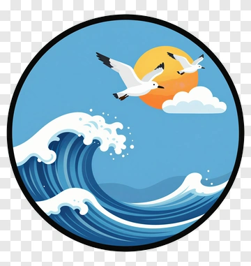 Seagulls Flying Over Ocean Waves PNG